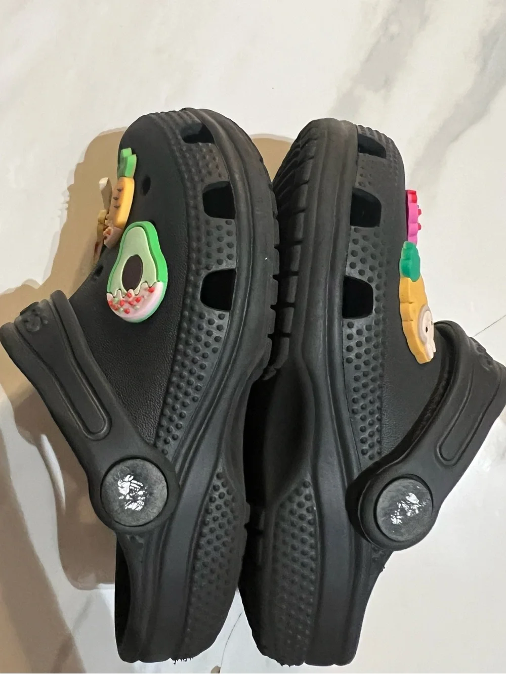 CROCS Kids Black Clogs with Colorful Candy Charms Size C8